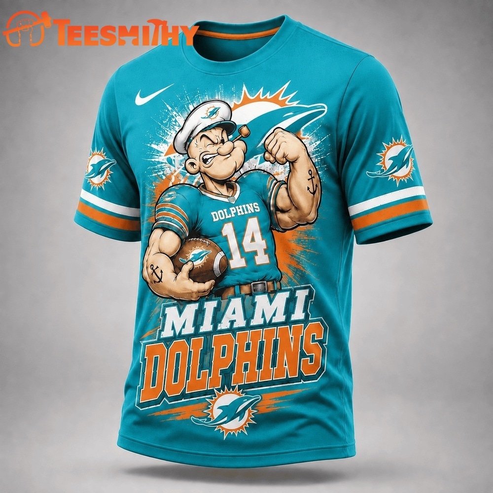 Miami Dolphins NFL Popeye Bold Cartoon Athletes 3D T Shirt
