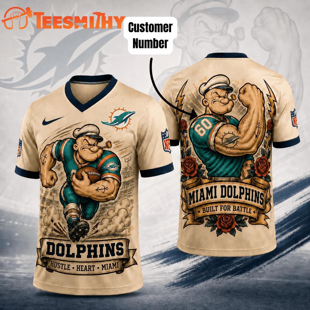 Miami Dolphins NFL Popeye Vintage Tattoo Football Jersey
