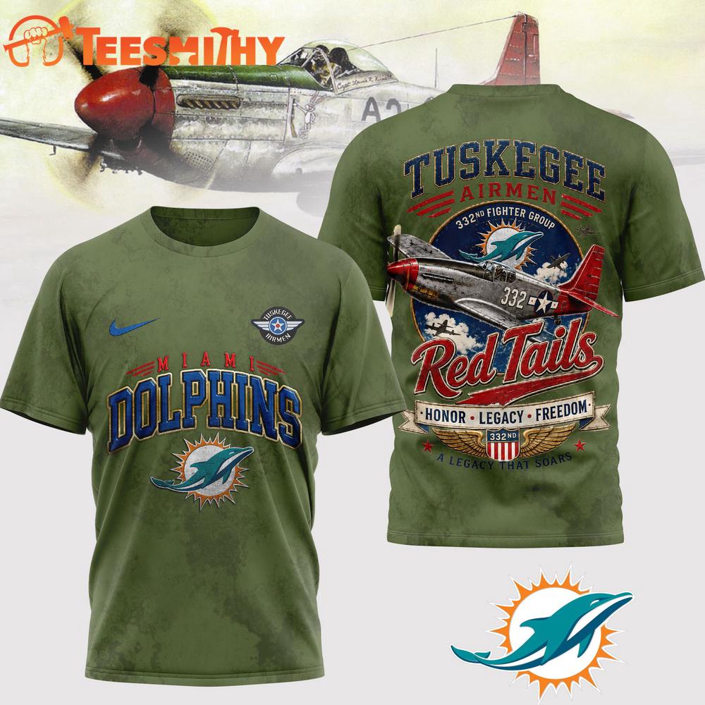 Miami Dolphins NFL Red Tails Legacy Game Day 3D T-Shirt