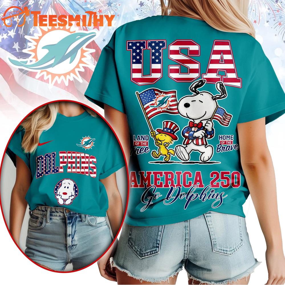 Miami Dolphins NFL Snoopy America 250 Years Anniversary 3D T Shirt