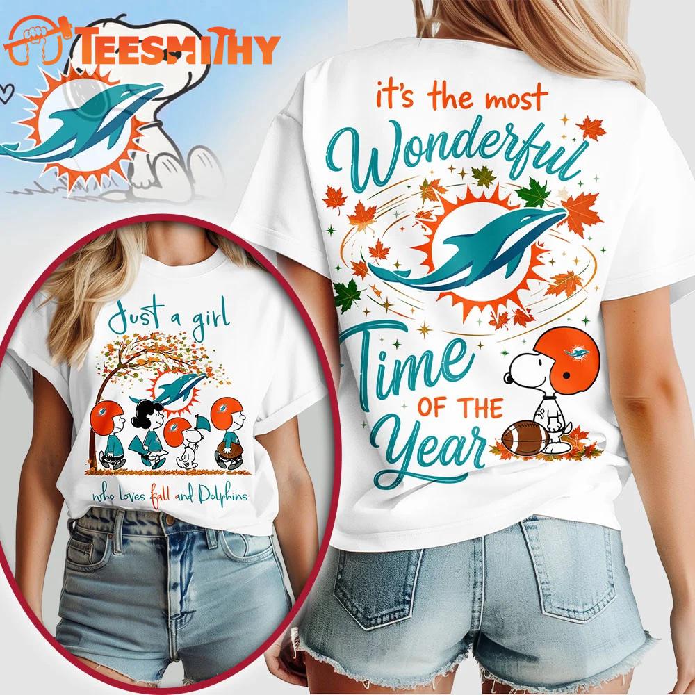 Miami Dolphins NFL Snoopy Fall Wonderful Time of the Year 3D Shirt
