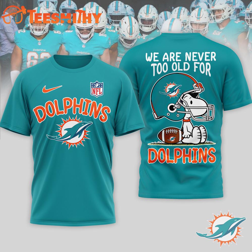 Miami Dolphins NFL Snoopy Never Too Old New Design 3D Shirt