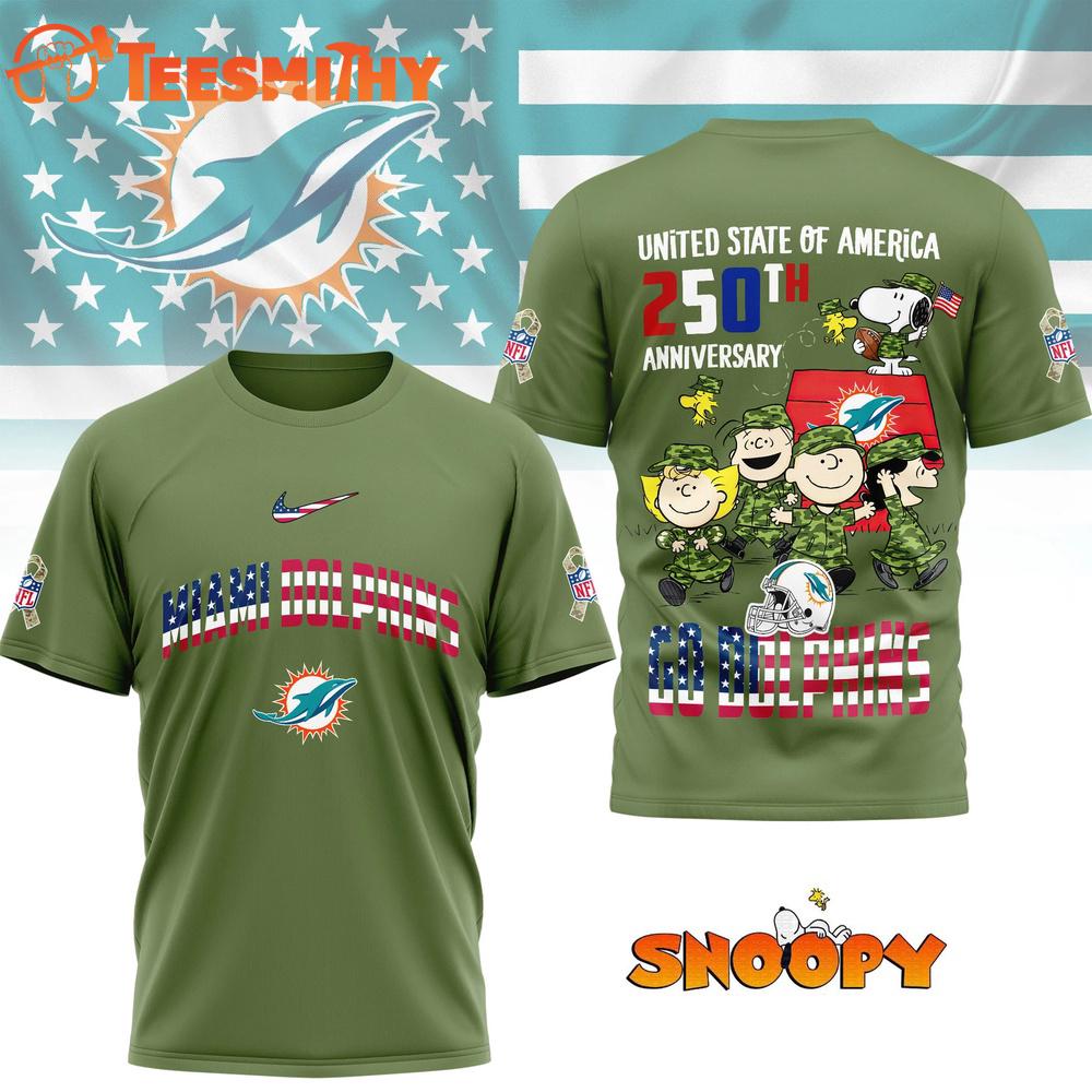 Miami Dolphins NFL Snoopy Peanuts Freedom 250th of America 3D T Shirt