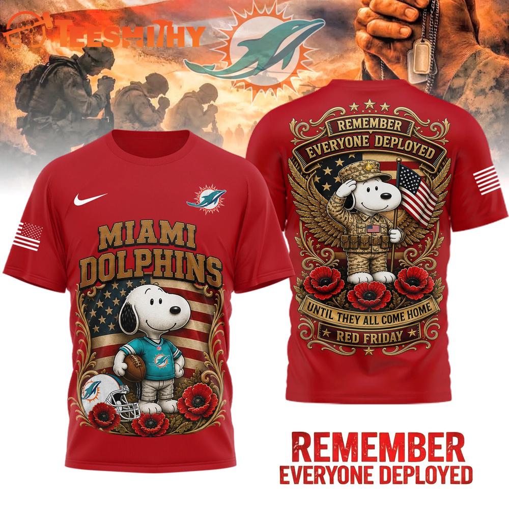 Miami Dolphins NFL Snoopy Remember Everyone Deployed 3D Shirt