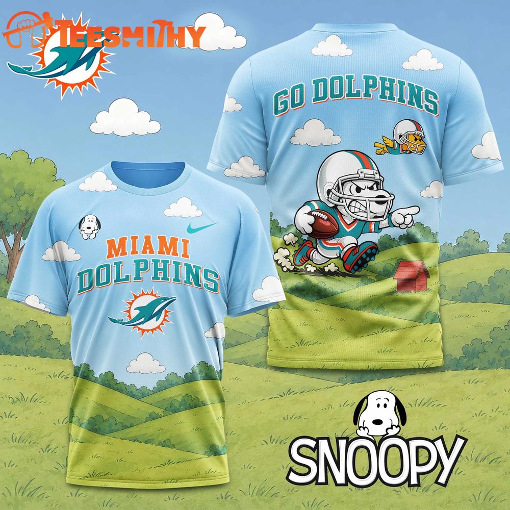 Miami Dolphins NFL Snoopy Touchdown 3D T-Shirt