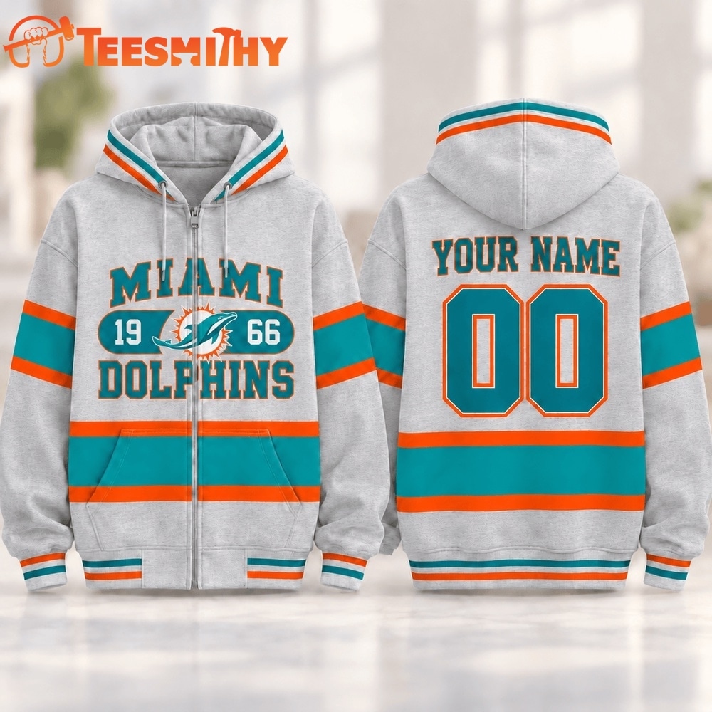 Miami Dolphins NFL Varsity Stripe Zip Hoodie