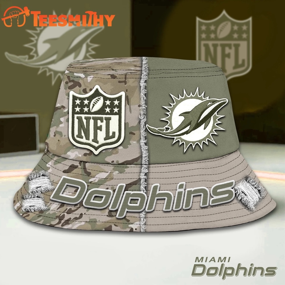 Miami Dolphins NFL Veterans US Army Bucket Hat