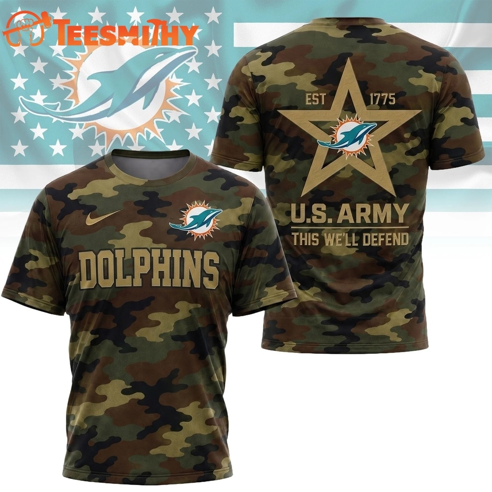 Miami Dolphins NFL Veterans US Army Camo New Design 3D Shirt
