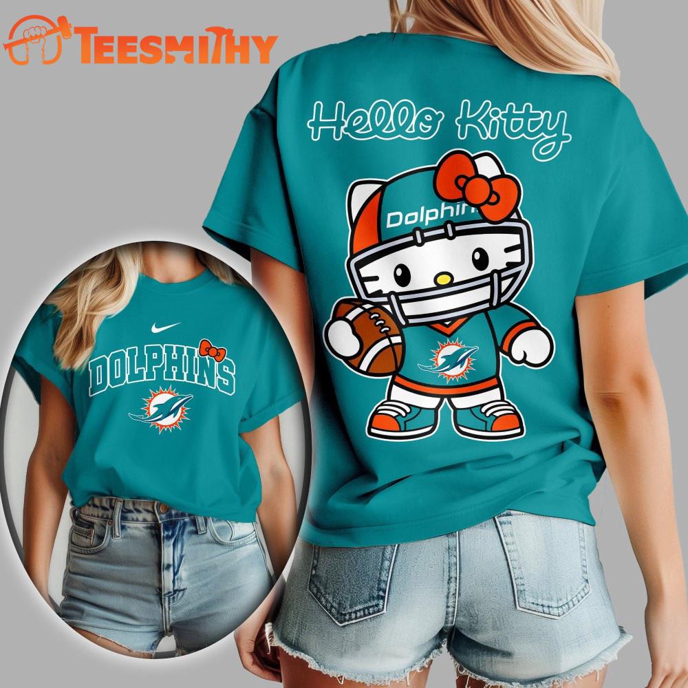 Miami Dolphins NFL x Hello Kitty All Over Print Shirt Miami Dolphins NFL x Hello Kitty All Over Print Shirt
