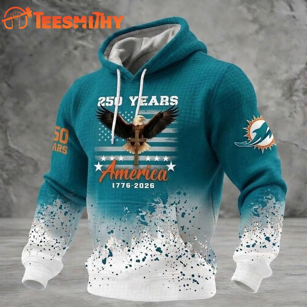 Miami Dolphins US 250th Anniversary Waffle Texture Strike Hoodie Shirt