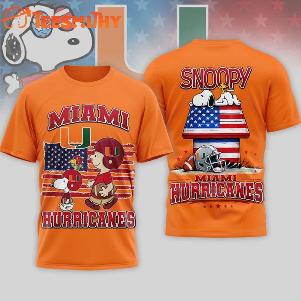 Miami Hurricanes NCAA America 250 with Snoopy 3D T Shirt