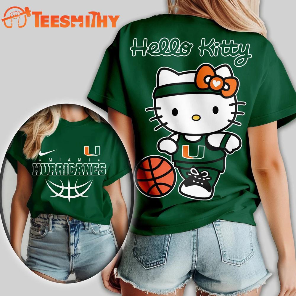 Miami Hurricanes NCAA Hello Kitty Basketball Unisex 3D T Shirt