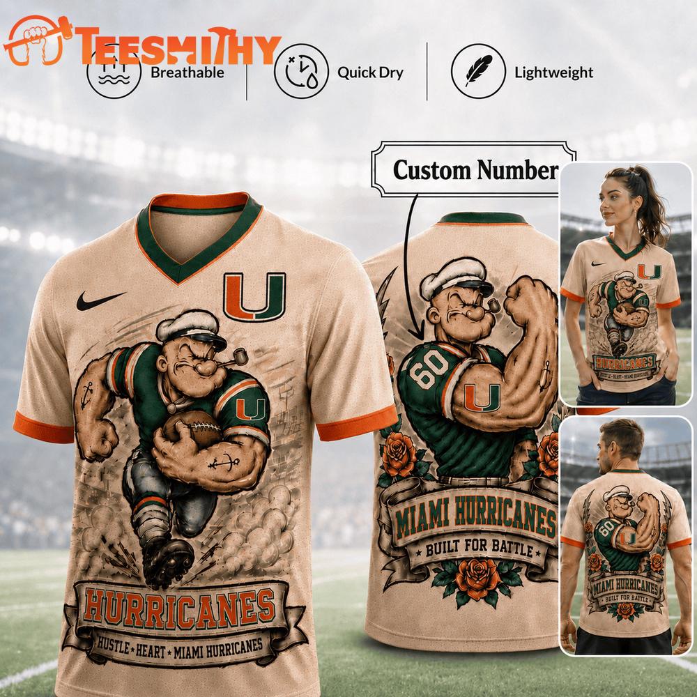 Miami Hurricanes NCAA Popeye Vintage Tattoo Football Jersey