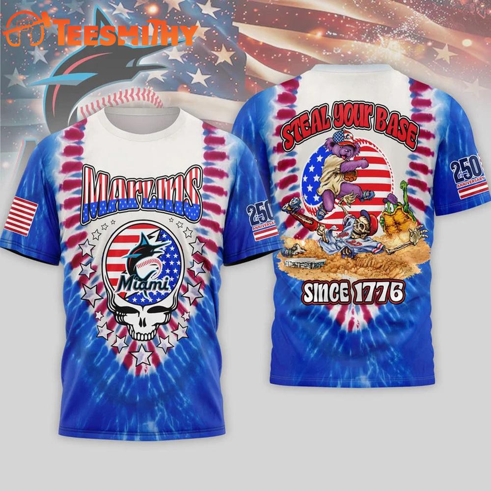 Miami Marlins 2026 MLB Grateful Dead 250 Years Of America 3D T Shirt