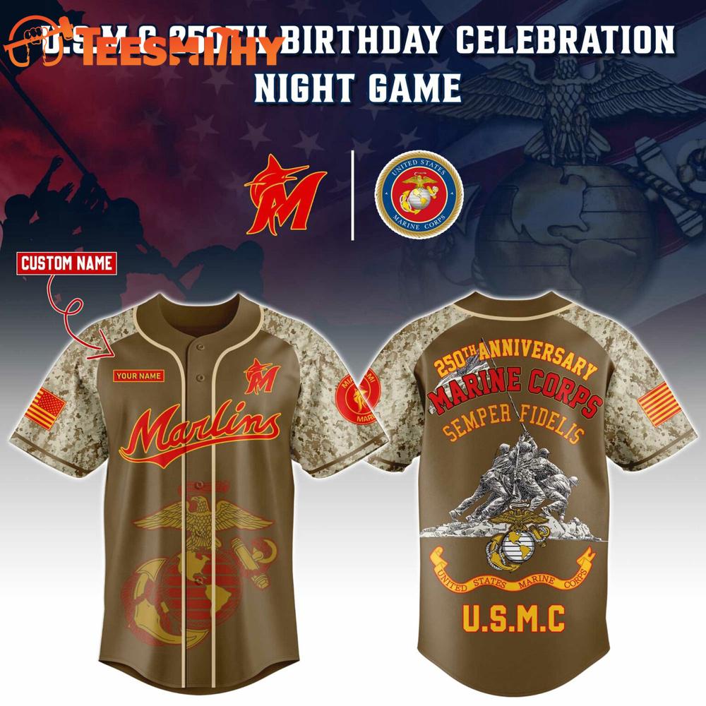 Miami Marlins x U.S.M.C 250th Birthday Celebration Night Limited Edition Custom Baseball Jersey