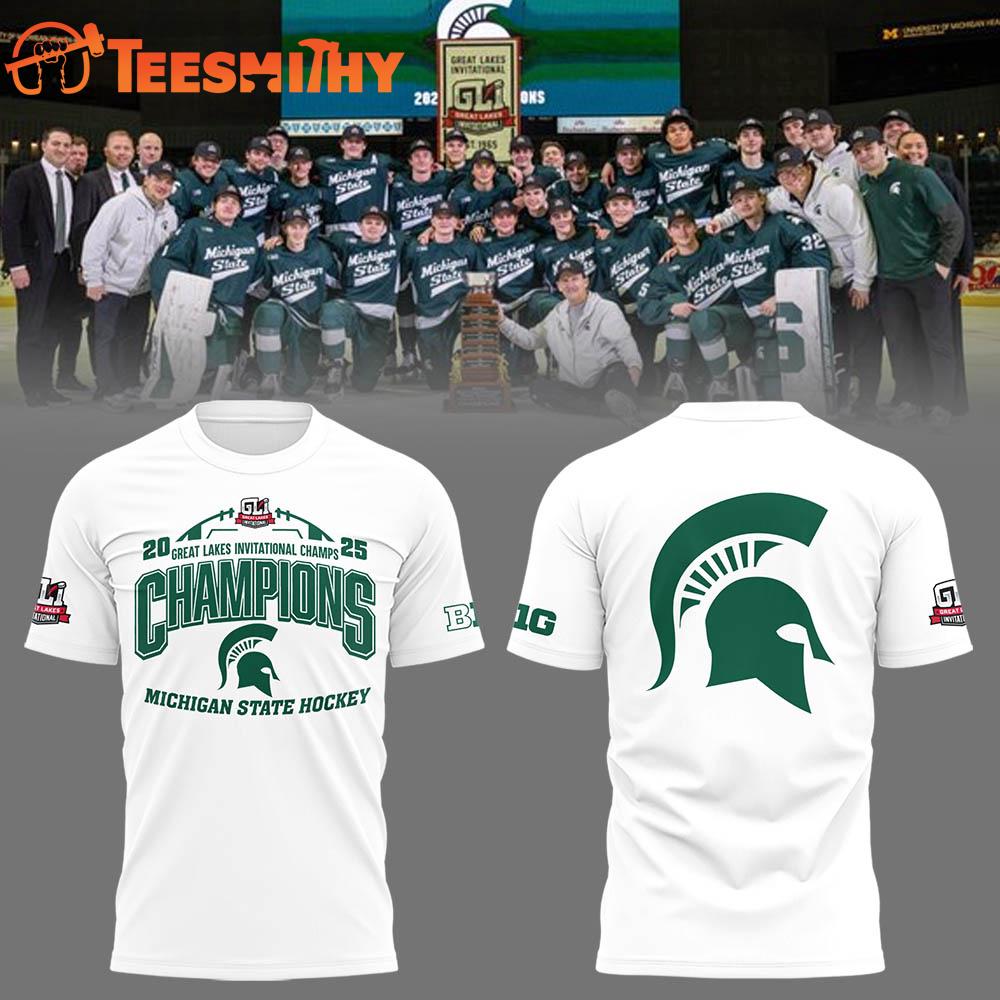 Michigan State Hockey 2025 Great Lakes Invitational Champions White T Shirt
