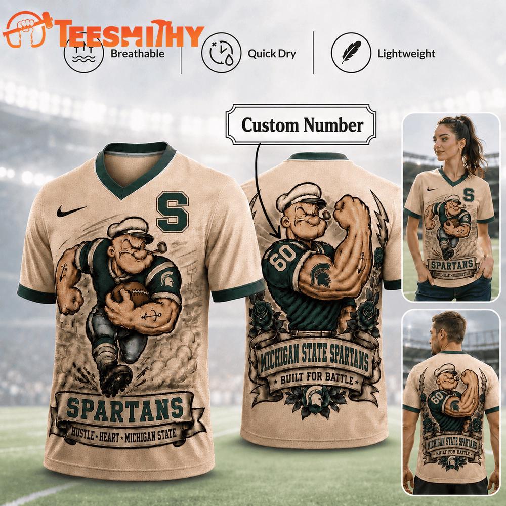 Michigan State Spartans NCAA Popeye Vintage Tattoo Football Jersey
