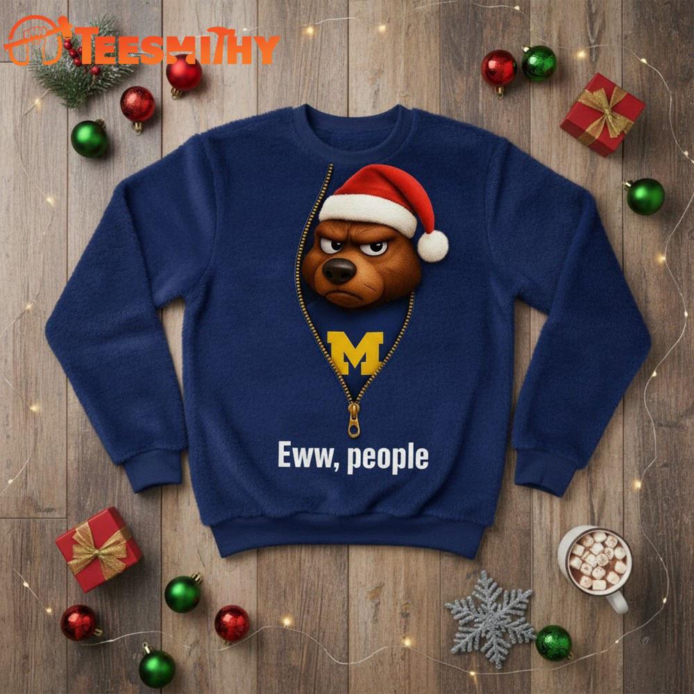 Michigan Wolverines 2025 NCAA Mascot Eww People Christmas Ugly Sweater Michigan Wolverines 2025 NCAA Mascot Eww People Christmas Ugly Sweater
