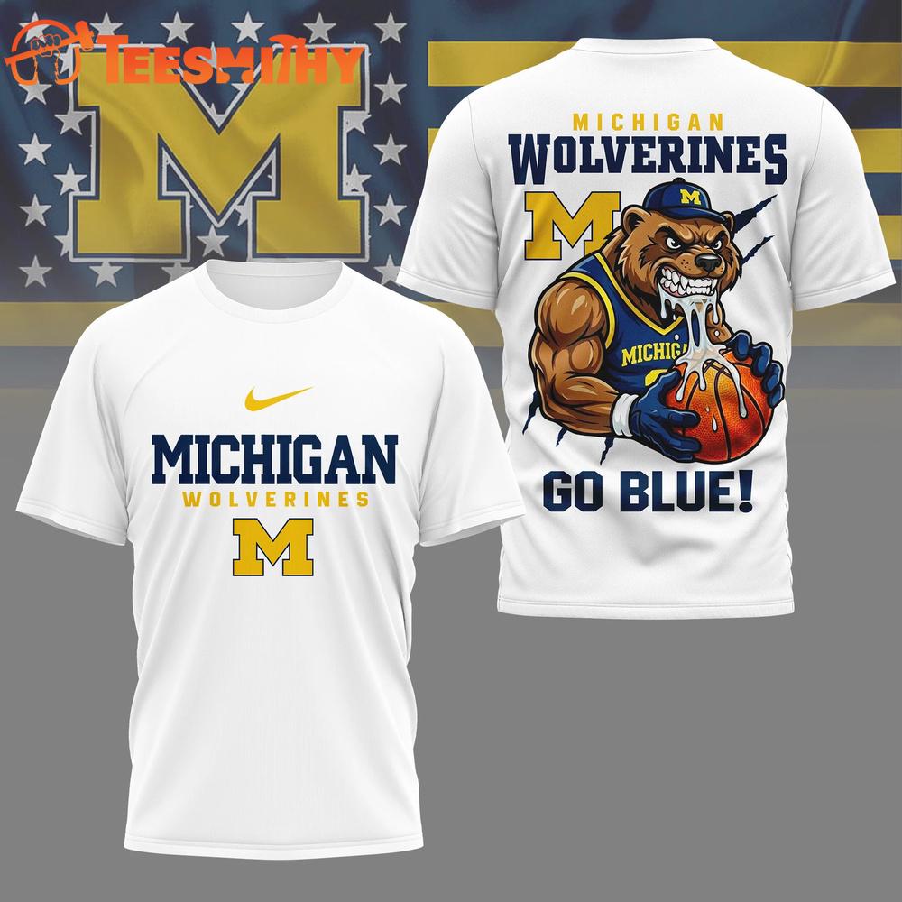 Michigan Wolverines 2026 NCAA GameDay Basketball White 3D Shirt