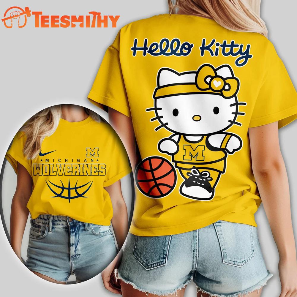 Michigan Wolverines NCAA Hello Kitty Basketball Unisex 3D T Shirt