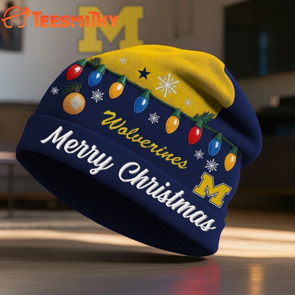 Michigan Wolverines NCAA Merry Christmas Beanie Hat