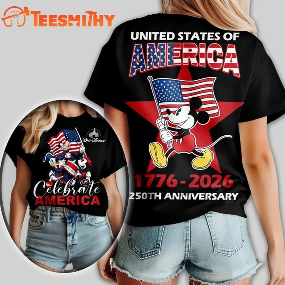 Mickey Disney USA 250th Anniversary 1776 2026 Patriotic America Independence Day Black T Shirt