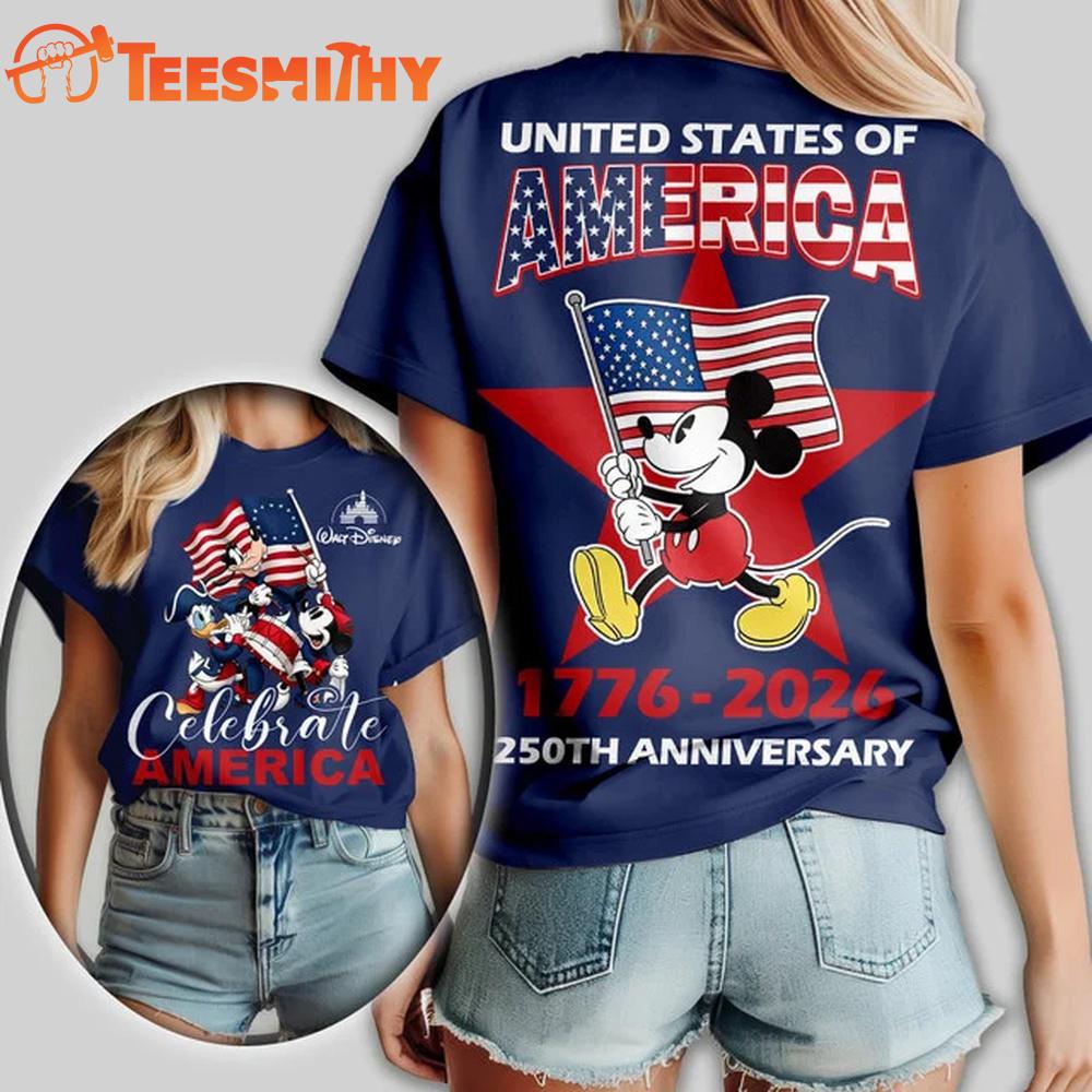 Mickey Disney USA 250th Anniversary 1776 2026 Patriotic America Independence Day Blue T Shirt
