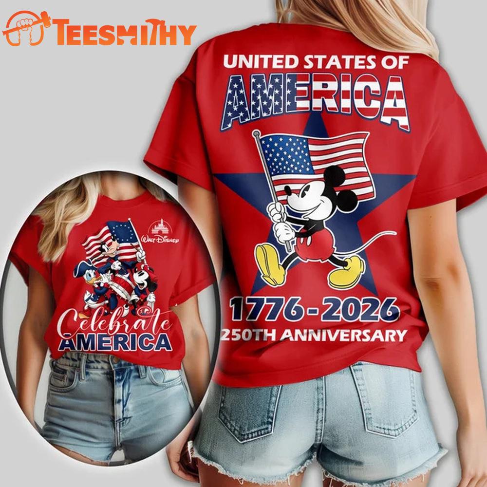 Mickey Disney USA 250th Anniversary 1776 2026 Patriotic America Independence Day Red T Shirt