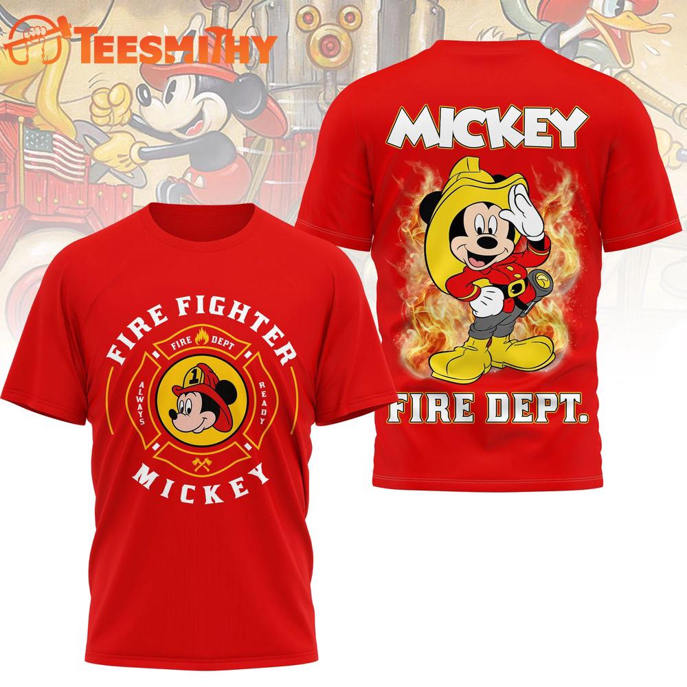 Mickey Mouse Fire Dept Red T Shirt