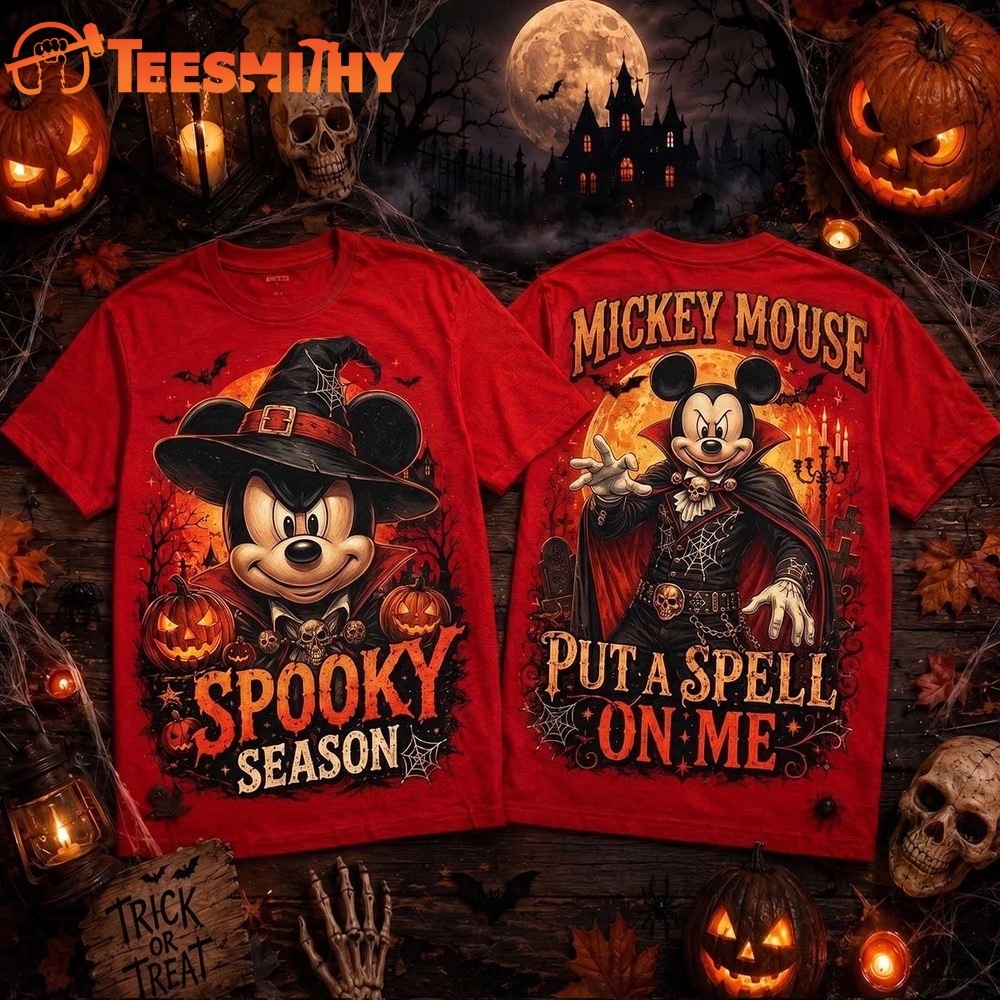 Mickey Mouse Witch Hat And Vampire Cape Spooky Halloween 3D Shirt