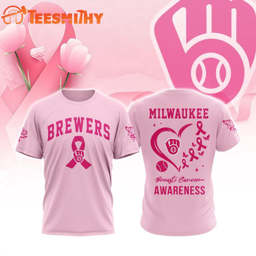 Milwaukee Brewers 2025 MLB Pink Breast Cancer Awareness Design 3D Shirt