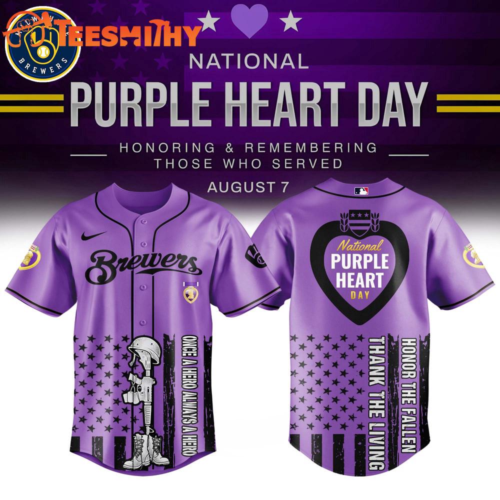 Milwaukee Brewers x Purple Heart Day New Design Baseball Jersey Milwaukee Brewers x Purple Heart Day New Design Baseball Jersey