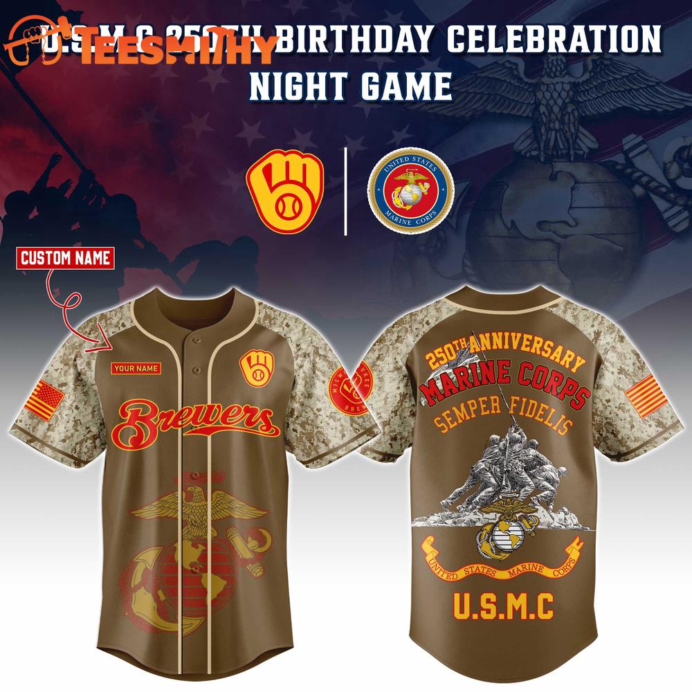 Milwaukee Brewers x U.S.M.C 250th Birthday Celebration Night Limited Edition Custom Baseball Jersey