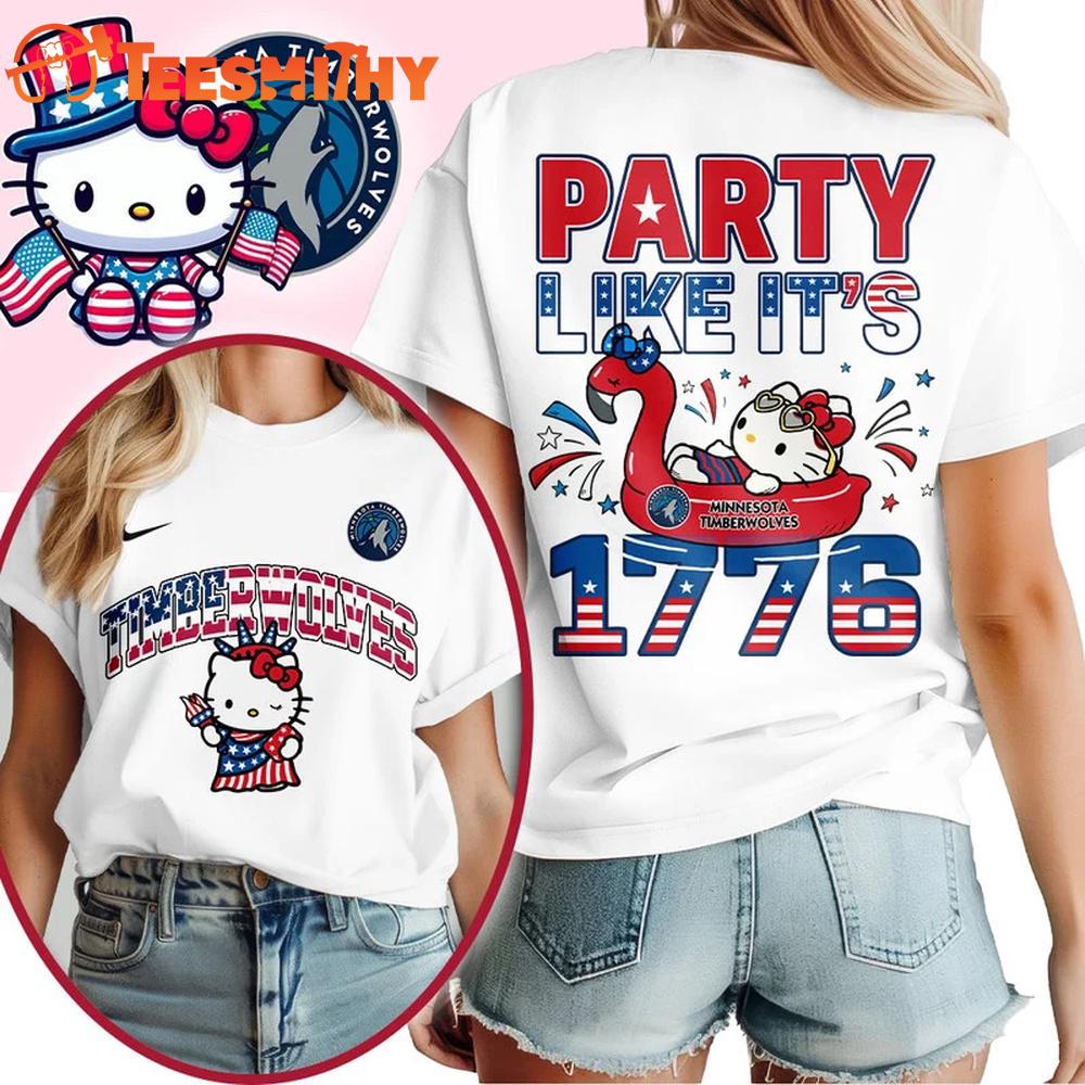 Minnesota Timberwolves 2026 NBA Hello Kitty Independence Day Unisex 3D Shirt