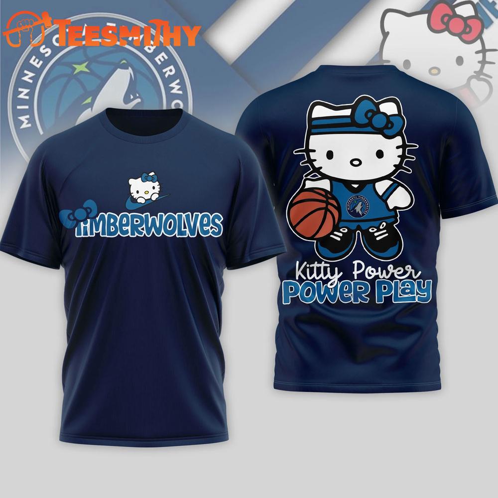 Minnesota Timberwolves 2026 NBA Hello Kitty Power Play 3D T Shirt