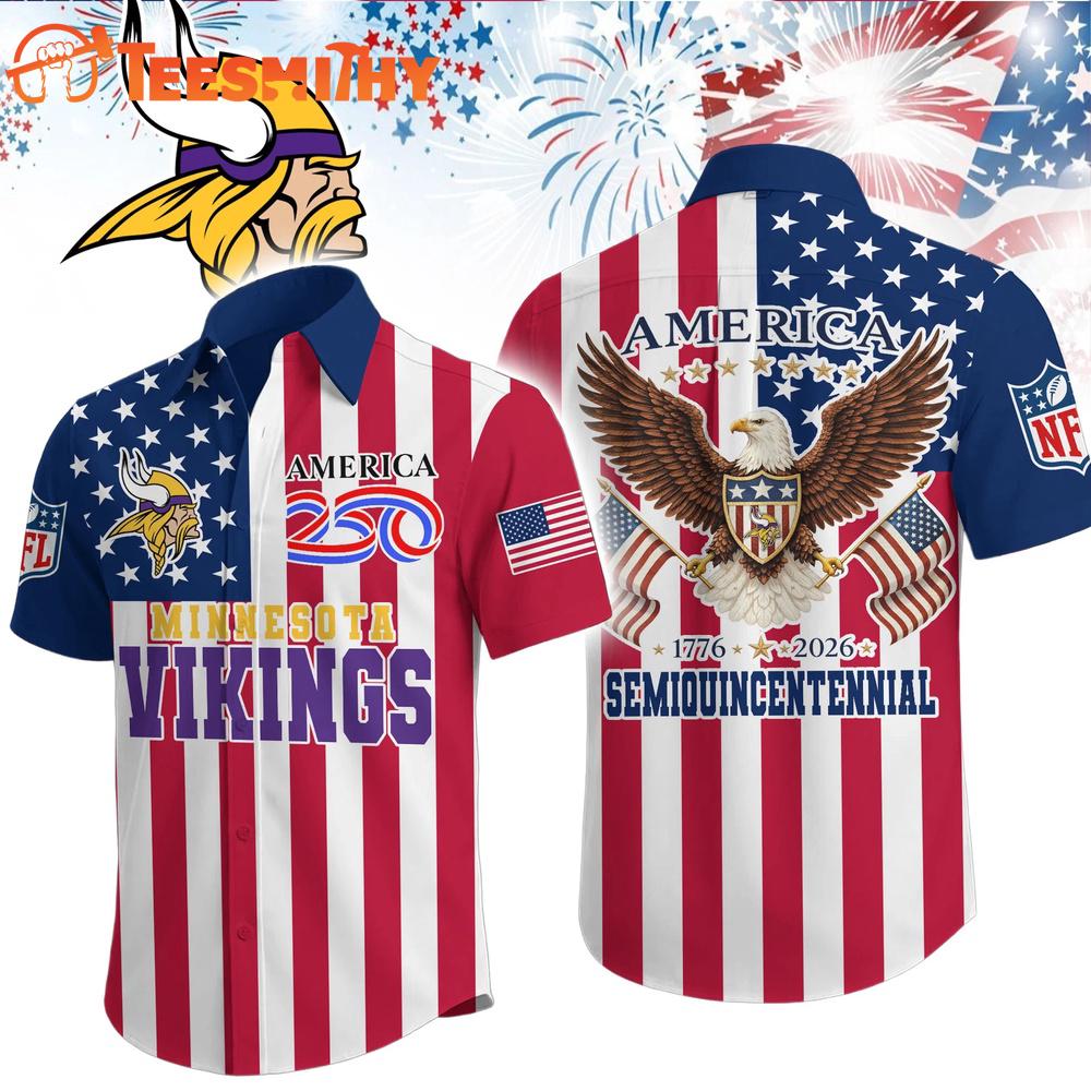 Minnesota Vikings 1776-2026 NFL Liberty Eagle Patriotic 250 Years America Hawaiian Shirt