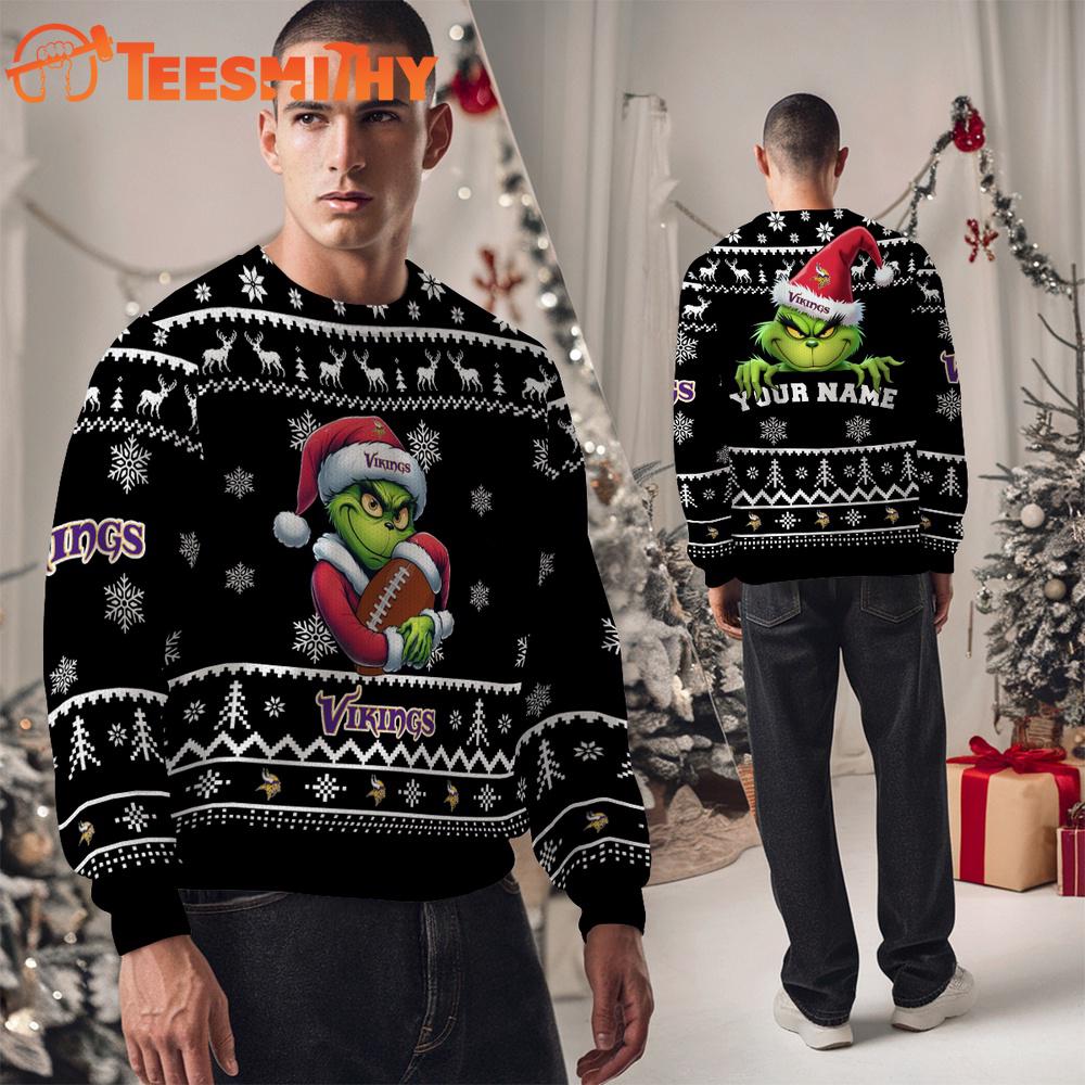 Minnesota Vikings 2025 NFL Grinch Football Personalized Ugly Christmas Sweater
