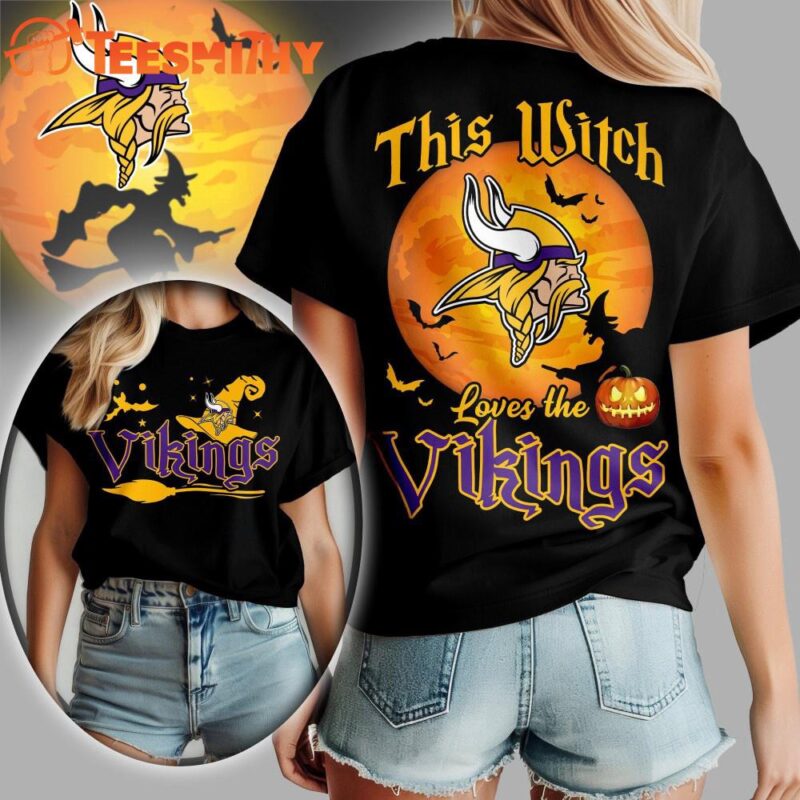 Minnesota Vikings 2025 NFL Halloween Witch Unisex 3D Shirt