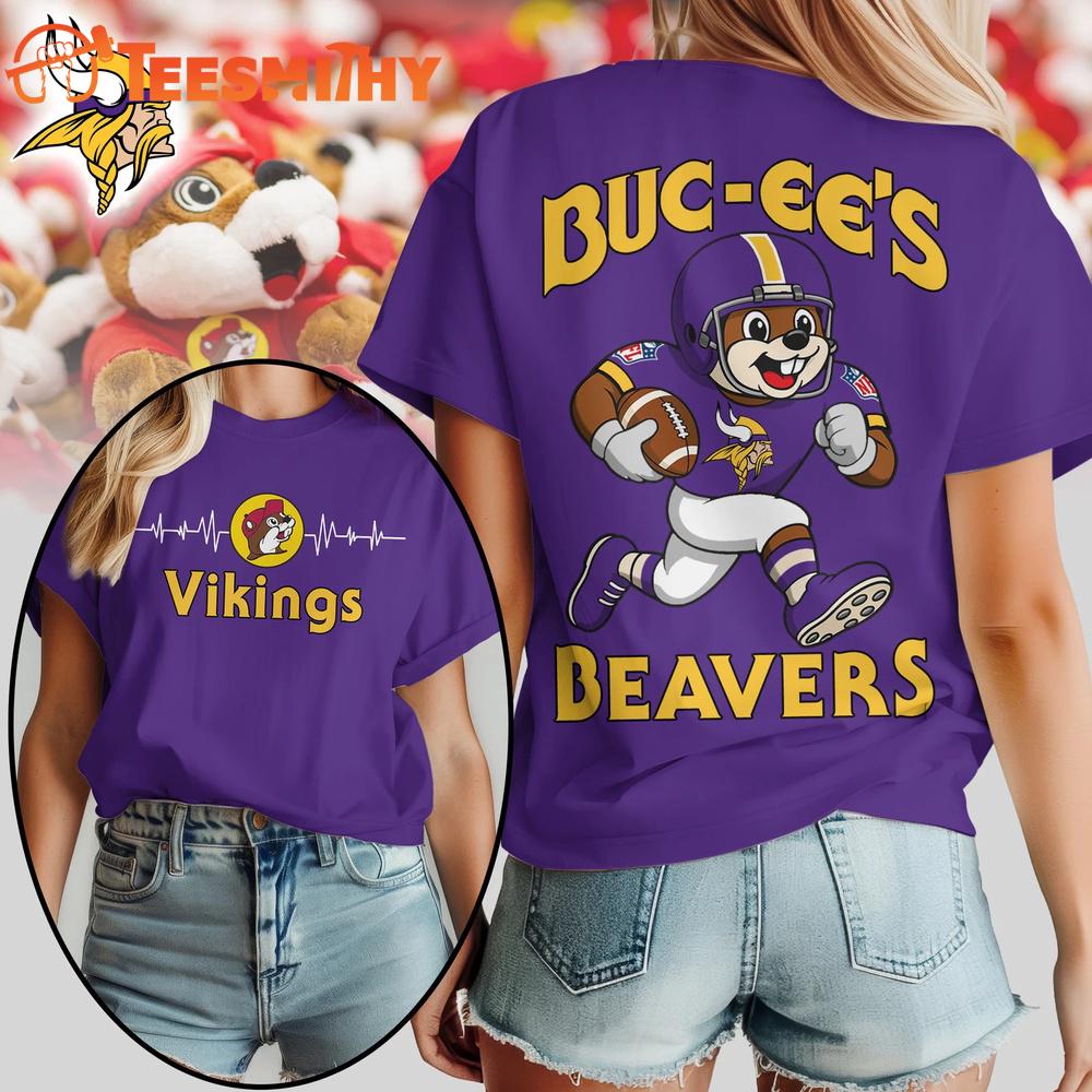 Minnesota Vikings 2026 NFL Buc-ee’s Beavers All Over Print T Shirt