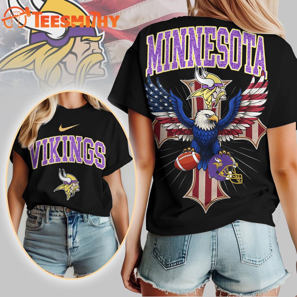 Minnesota Vikings 2026 NFL Freedom Eagle All Over Print Shirt