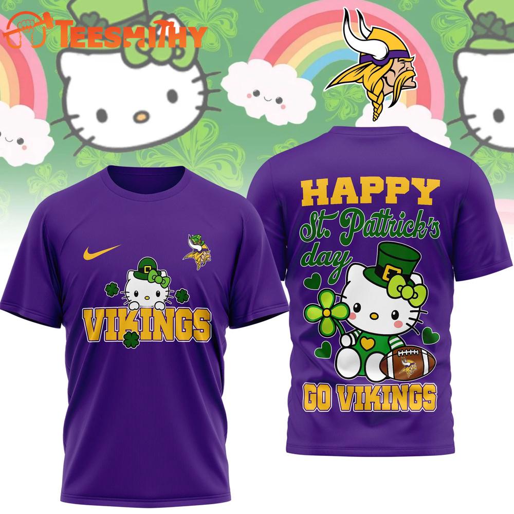 Minnesota Vikings 2026 NFL Hello Kitty St. Pattrick's Day Special New 3D Shirt