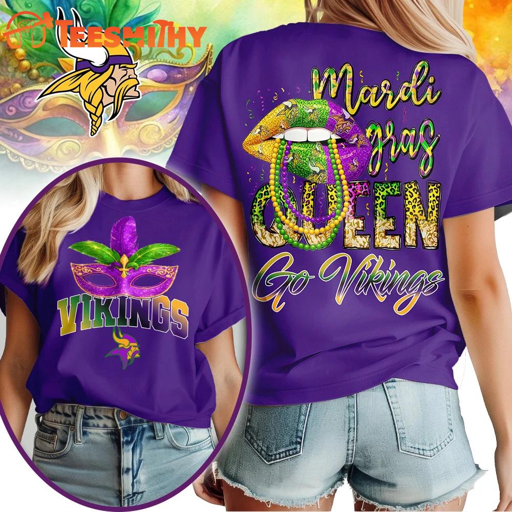 Minnesota Vikings 2026 NFL Mardi Gras Queen Unisex All Over Print Shirt
