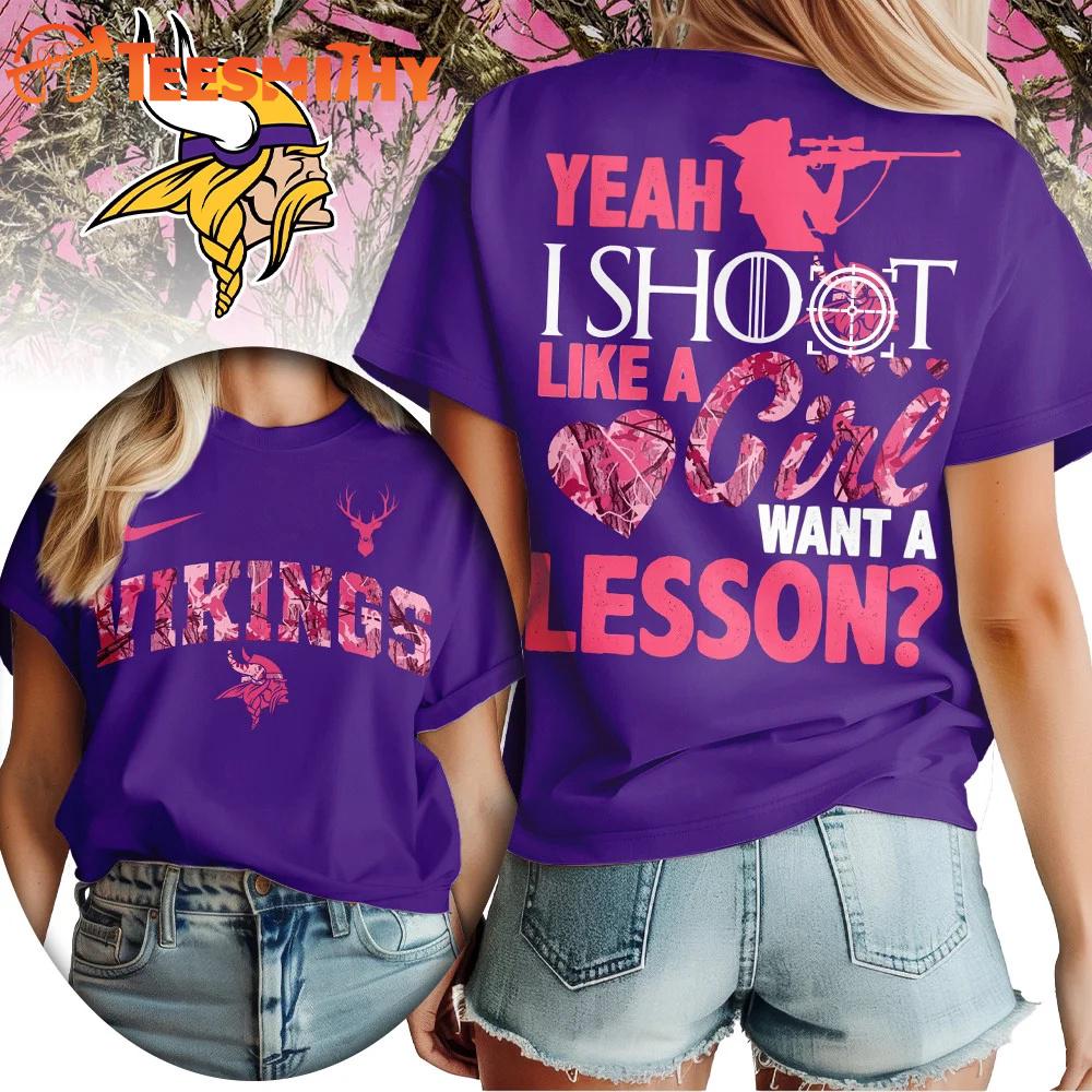 Minnesota Vikings 2026 NFL Shoot Like A Girl All Over Print Shirt