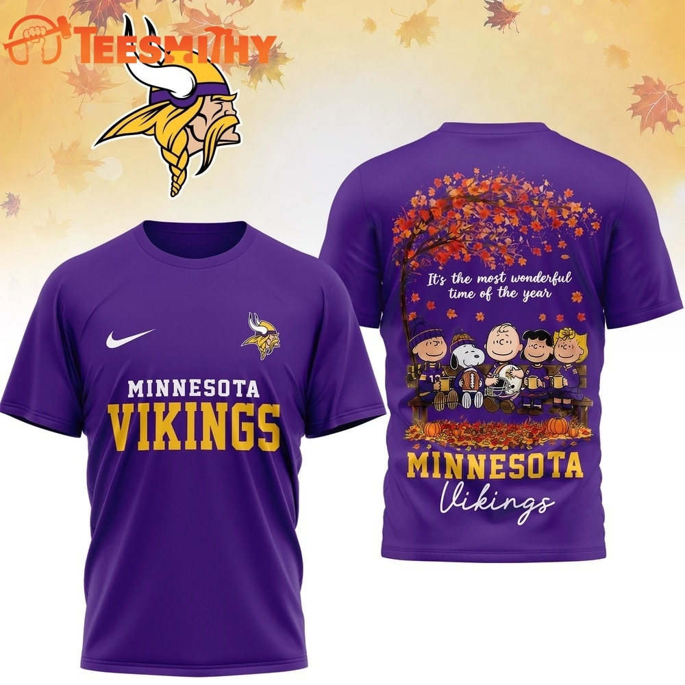 Minnesota Vikings 2026 NFL Snoopy Peanut It's the Most Wonderful Time of the Year 3D Shirt