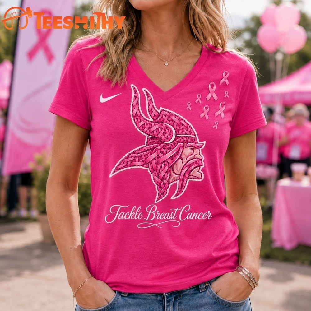 Minnesota Vikings 2026 NFL Tackle Breast Cancer V neck T Shirt