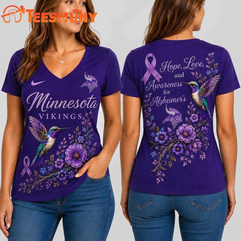 Minnesota Vikings NFL Alzheimer’s Awareness Month V neck T Shirt