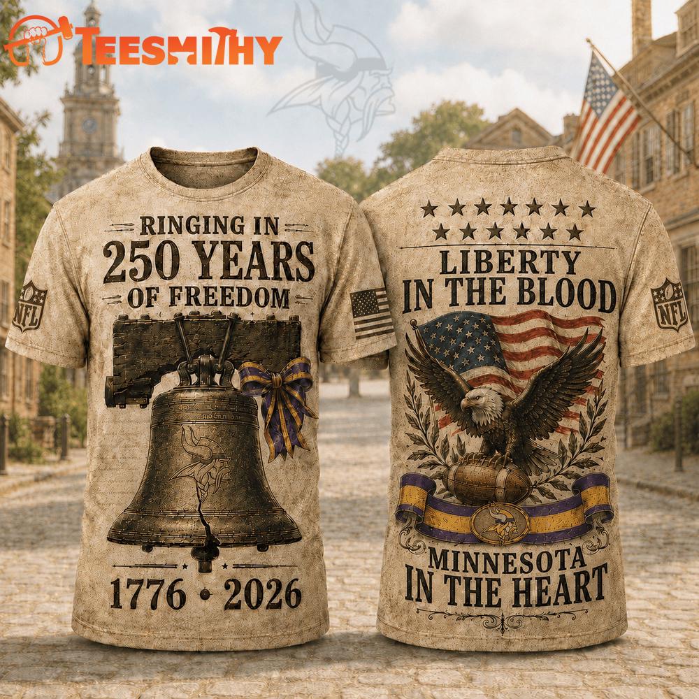 Minnesota Vikings NFL American Ringing in 250 Years 3D Shirt