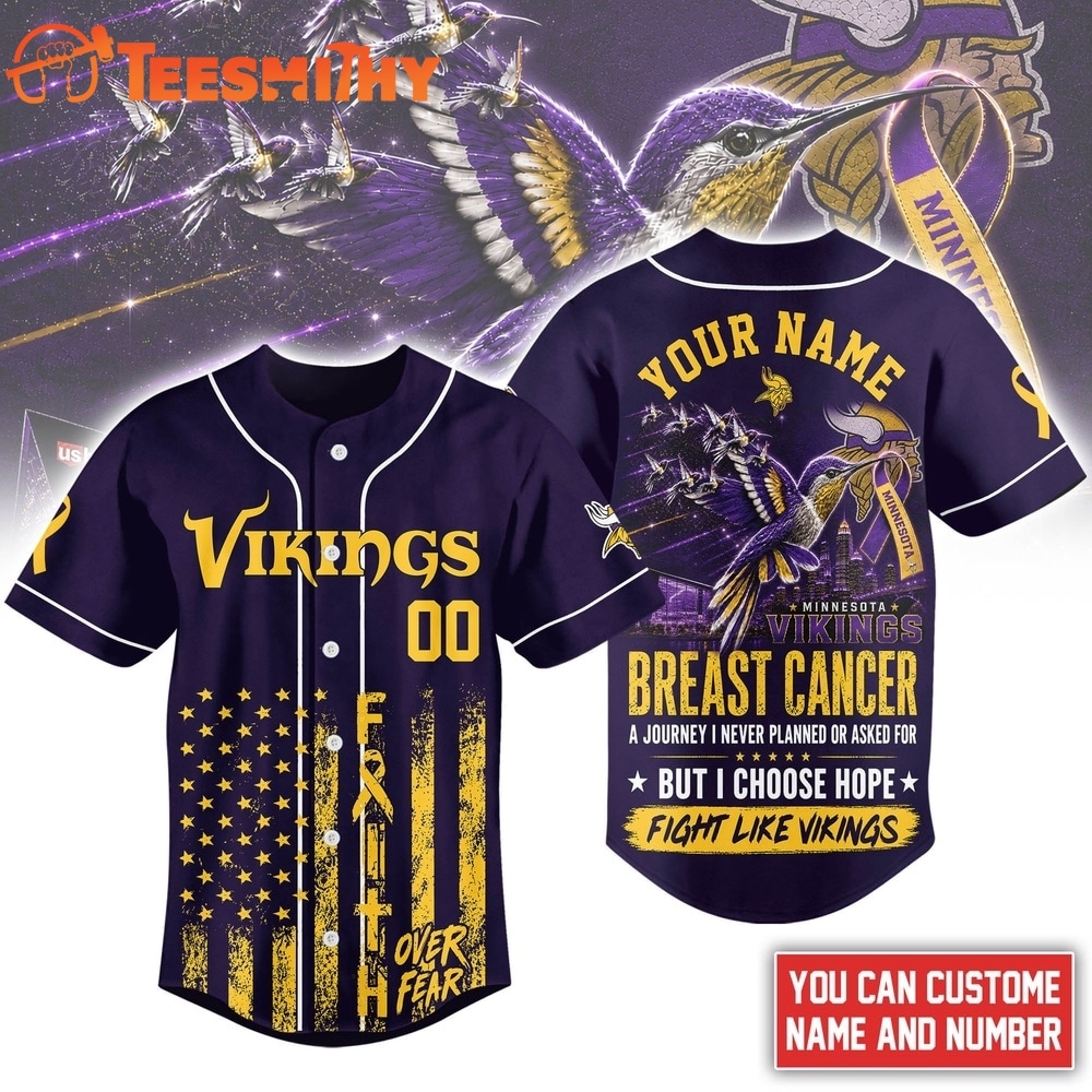 Minnesota Vikings NFL Breast Cancer Hope Over Fear Baseball Jersey