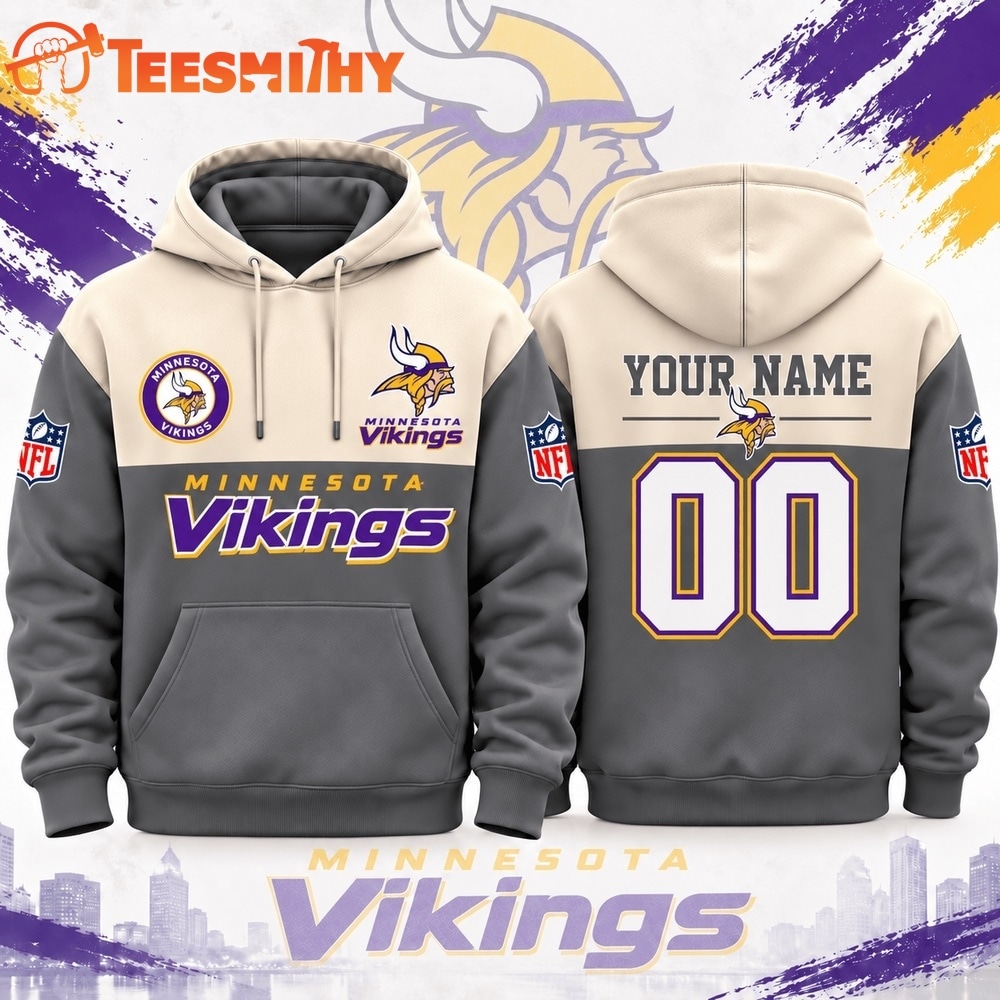 Minnesota Vikings NFL Custom Varsity Colorblock Pullover Hoodie