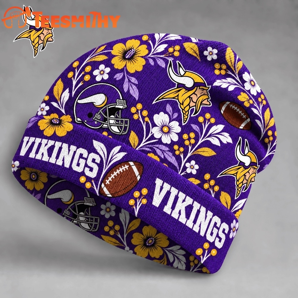 Minnesota Vikings NFL Floral Team Pride Christmas Beanie Hats